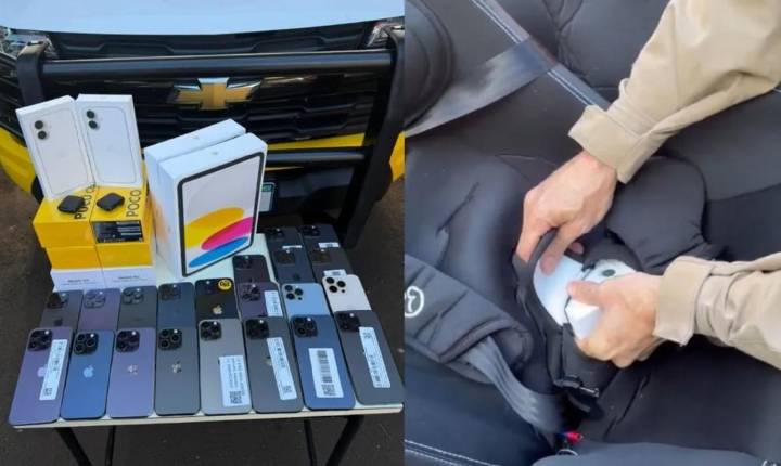 Casal é flagrado com iPhones escondidos em cadeirinha de criança na PR-317