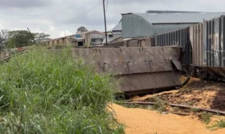 Descarrilamento de trem interdita cruzamentos e danifica depósito em Apucarana