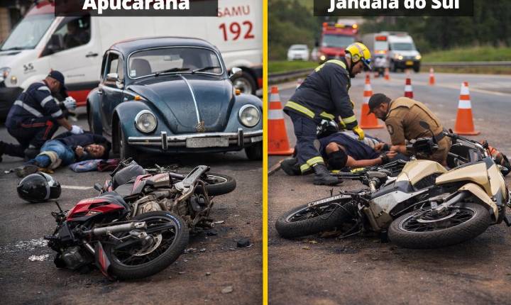 Dois acidentes deixam motociclistas feridos em Apucarana e Jandaia do Sul