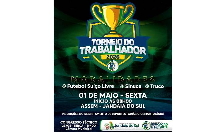 Jandaia do Sul abre inscrições para o Torneio do Trabalhador 2026