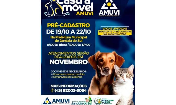 Jandaia do Sul abre pré-cadastro para atendimentos do Castra Móvel AMUVI