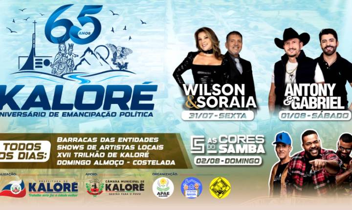 Kaloré celebra 65 anos com três dias de festa, shows nacionais e programação especial