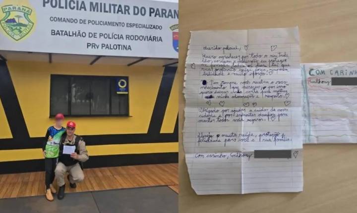 Menino de 9 anos visita posto policial após escrever carta de agradecimento aos agentes
