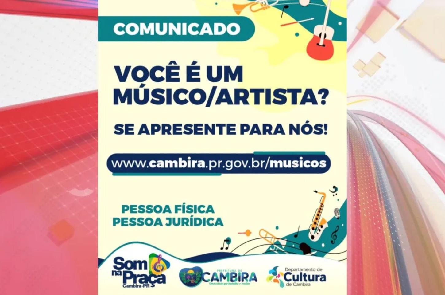 Cambira abre credenciamento para músicos; veja como participar