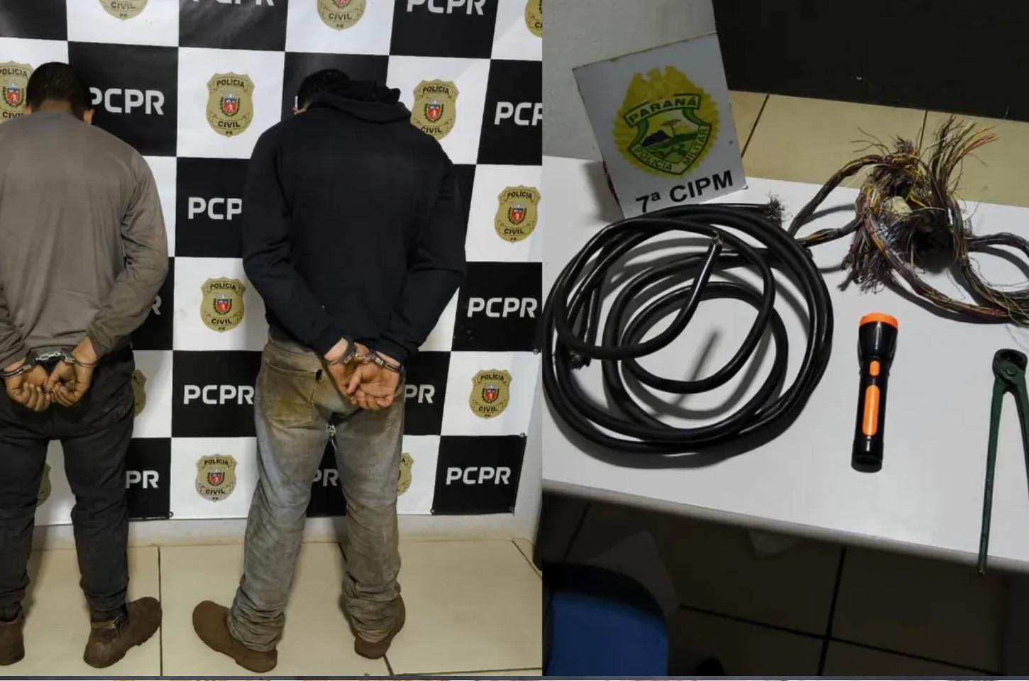 Dupla é flagrada com cabos de telefonia furtados em Arapongas
