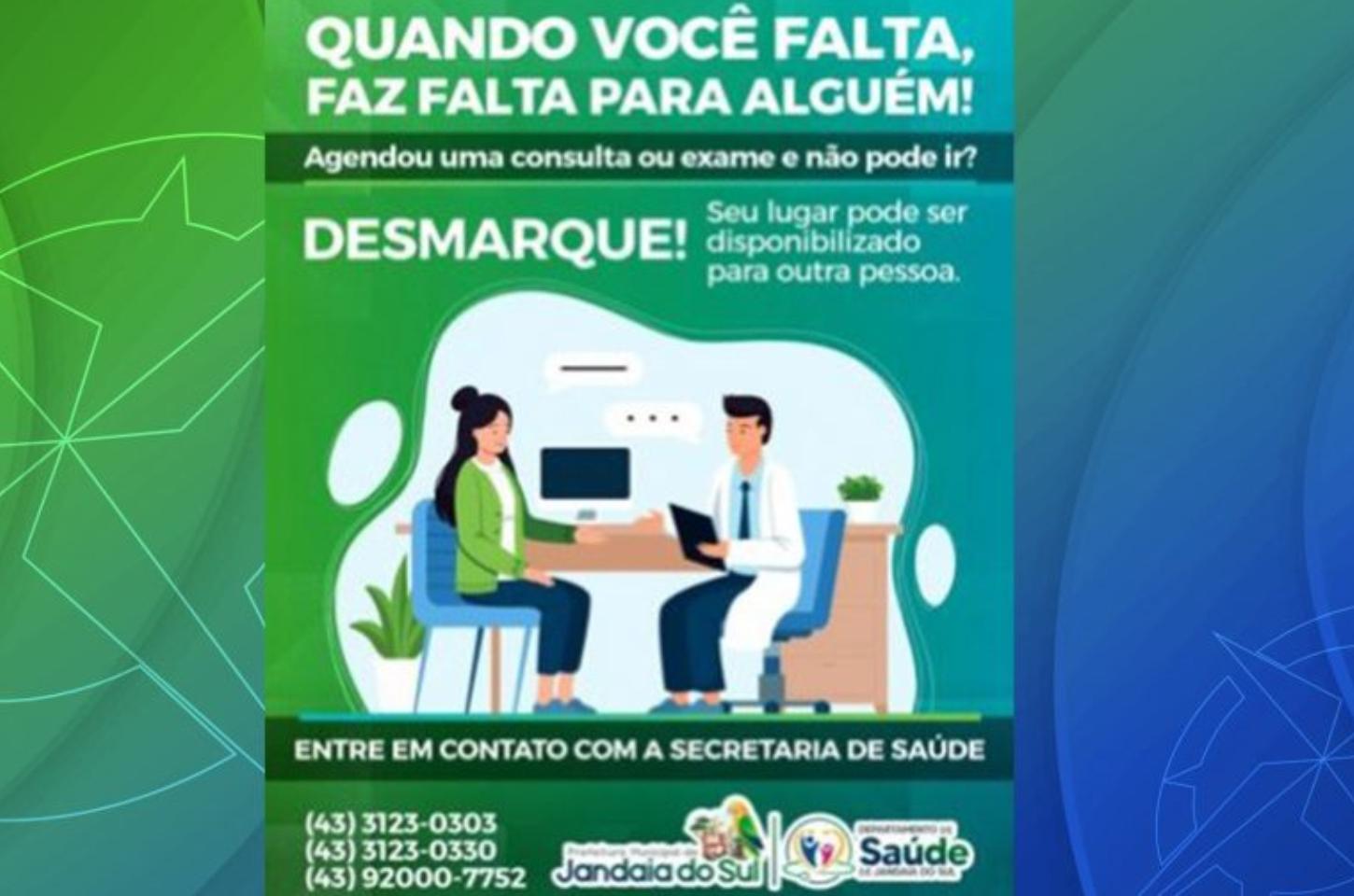 Departamento de Saúde de Jandaia do Sul reforça importância de desmarcar consultas e exames