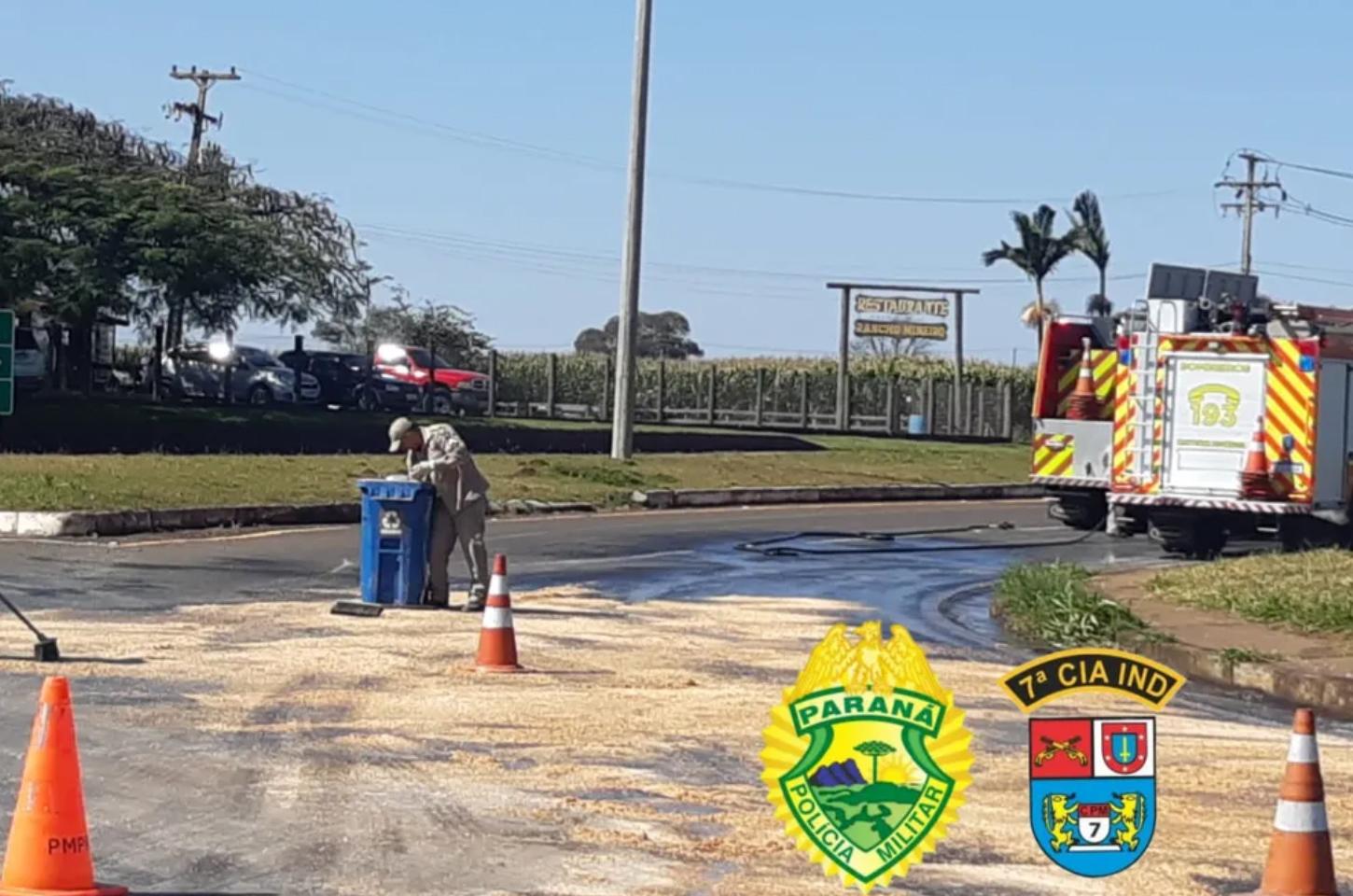 Pista escorregadia na PR-218 mobiliza bombeiros e PM em Arapongas