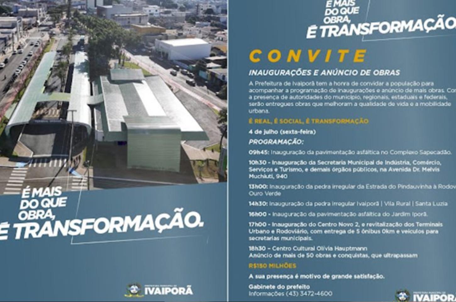 Prefeitura de Ivaiporã promove maratona de inaugurações com investimentos de mais de R$ 150 milhões