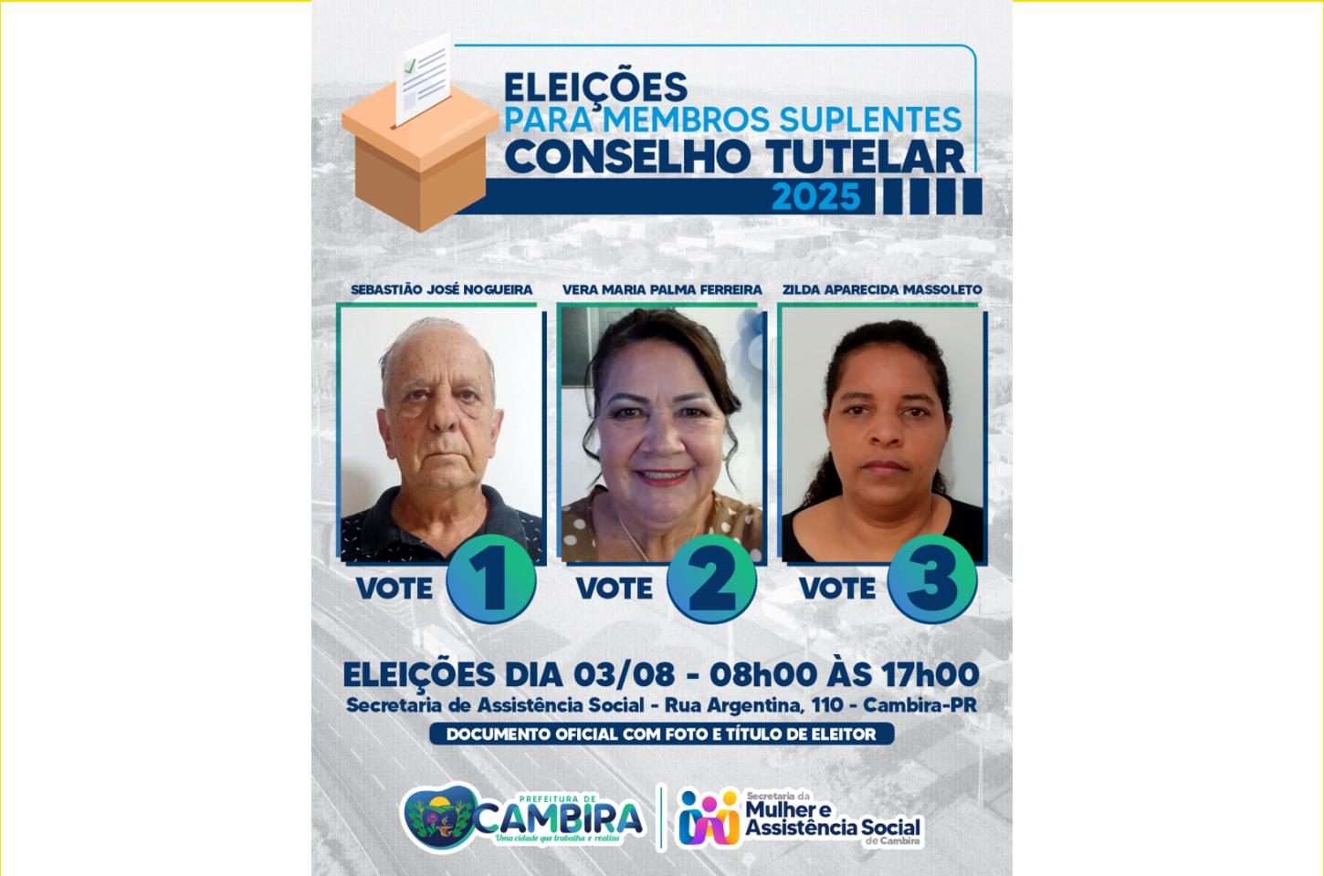 Eleições do Conselho Tutelar de Cambira acontecem neste domingo (03)