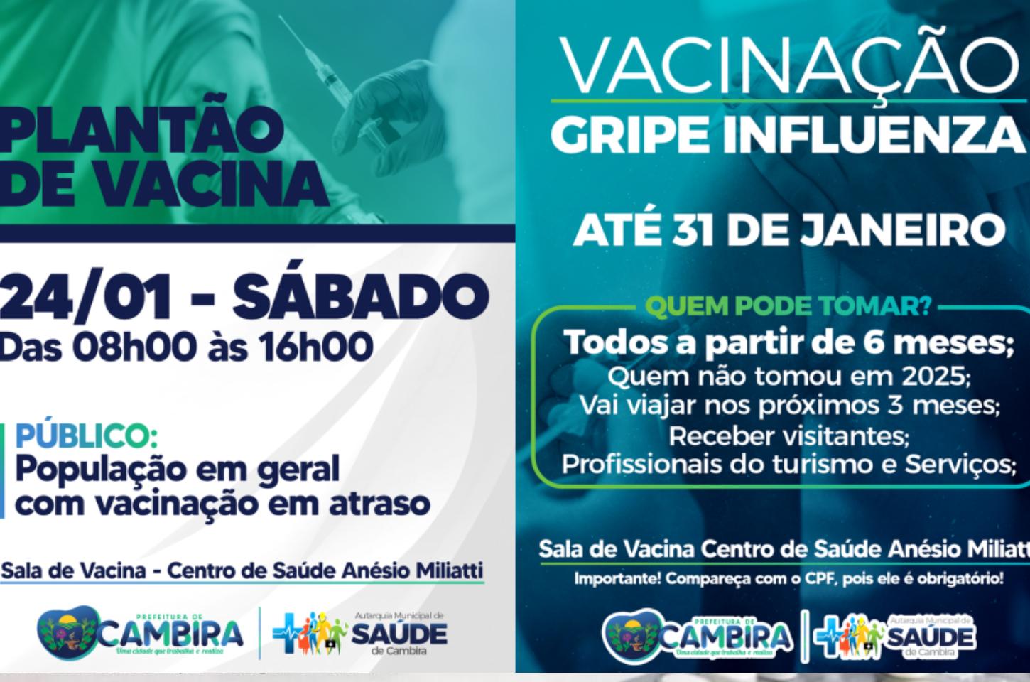 Cambira intensifica vacinação contra a gripe e promove plantão neste sábado