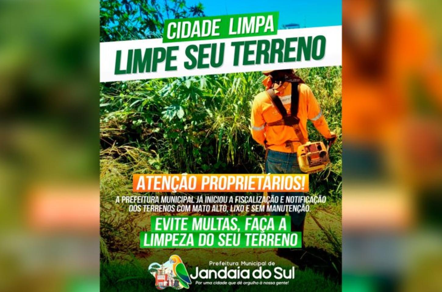 Prefeitura de Jandaia do Sul inicia limpeza de terrenos baldios e calçadas