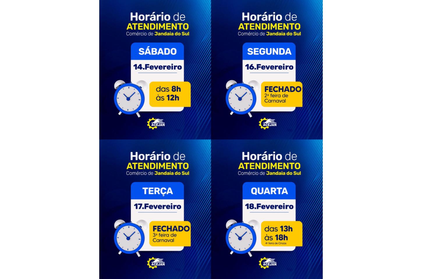 ACEJAN divulga horário especial do comércio de Jandaia do Sul para o Carnaval