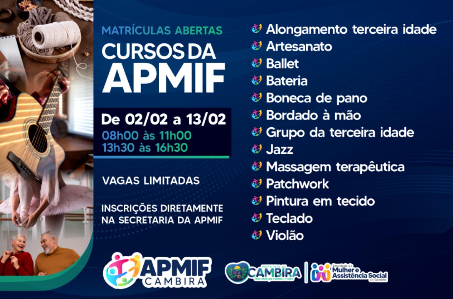 APMIF de Cambira abre inscrições para cursos gratuitos à comunidade