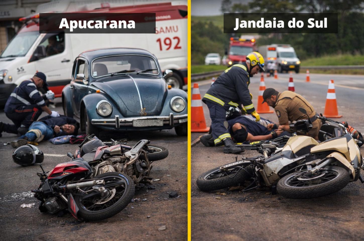 Dois acidentes deixam motociclistas feridos em Apucarana e Jandaia do Sul
