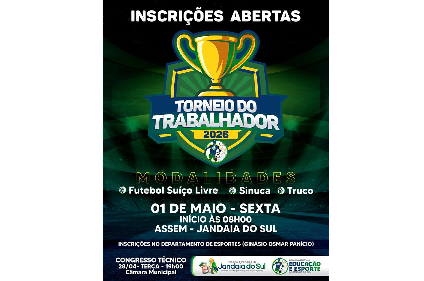 Jandaia do Sul abre inscrições para o Torneio do Trabalhador 2026