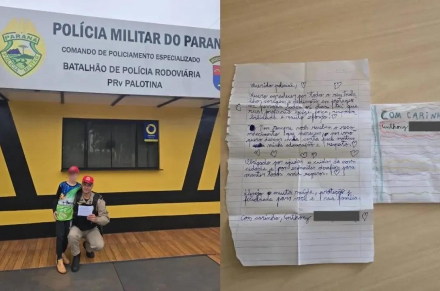 Menino de 9 anos visita posto policial após escrever carta de agradecimento aos agentes
