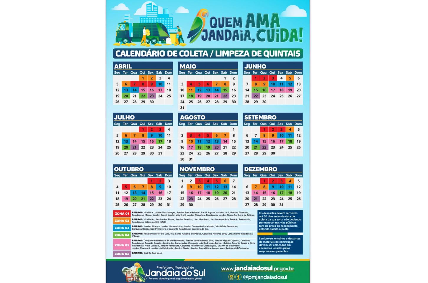 Prefeitura divulga calendário de coleta e limpeza de quintais em Jandaia do Sul