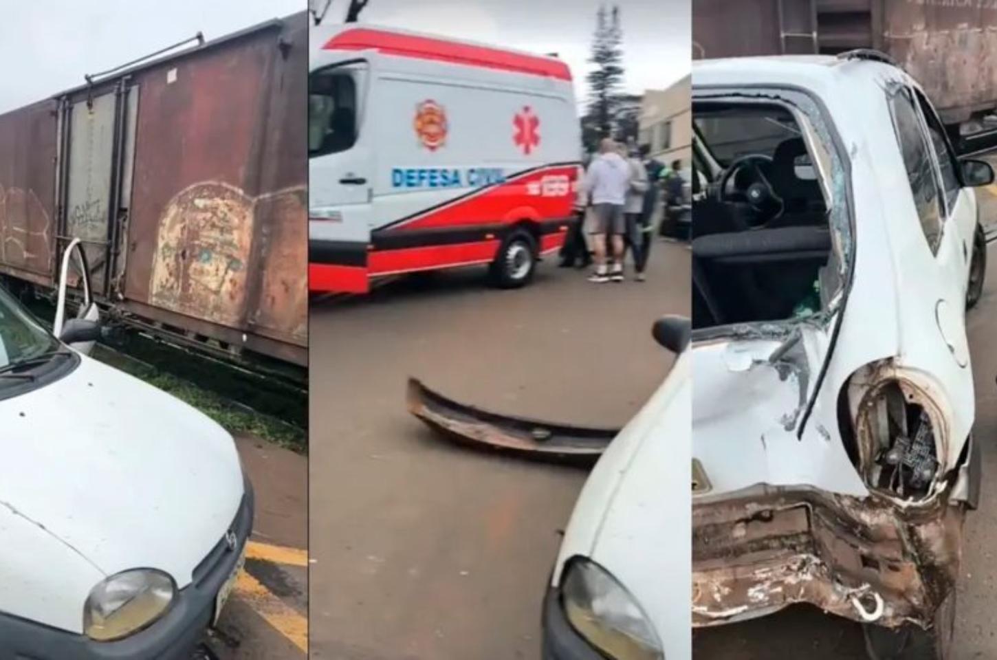 Adolescente fica ferido após carro ser atingido por trem em Jandaia do Sul