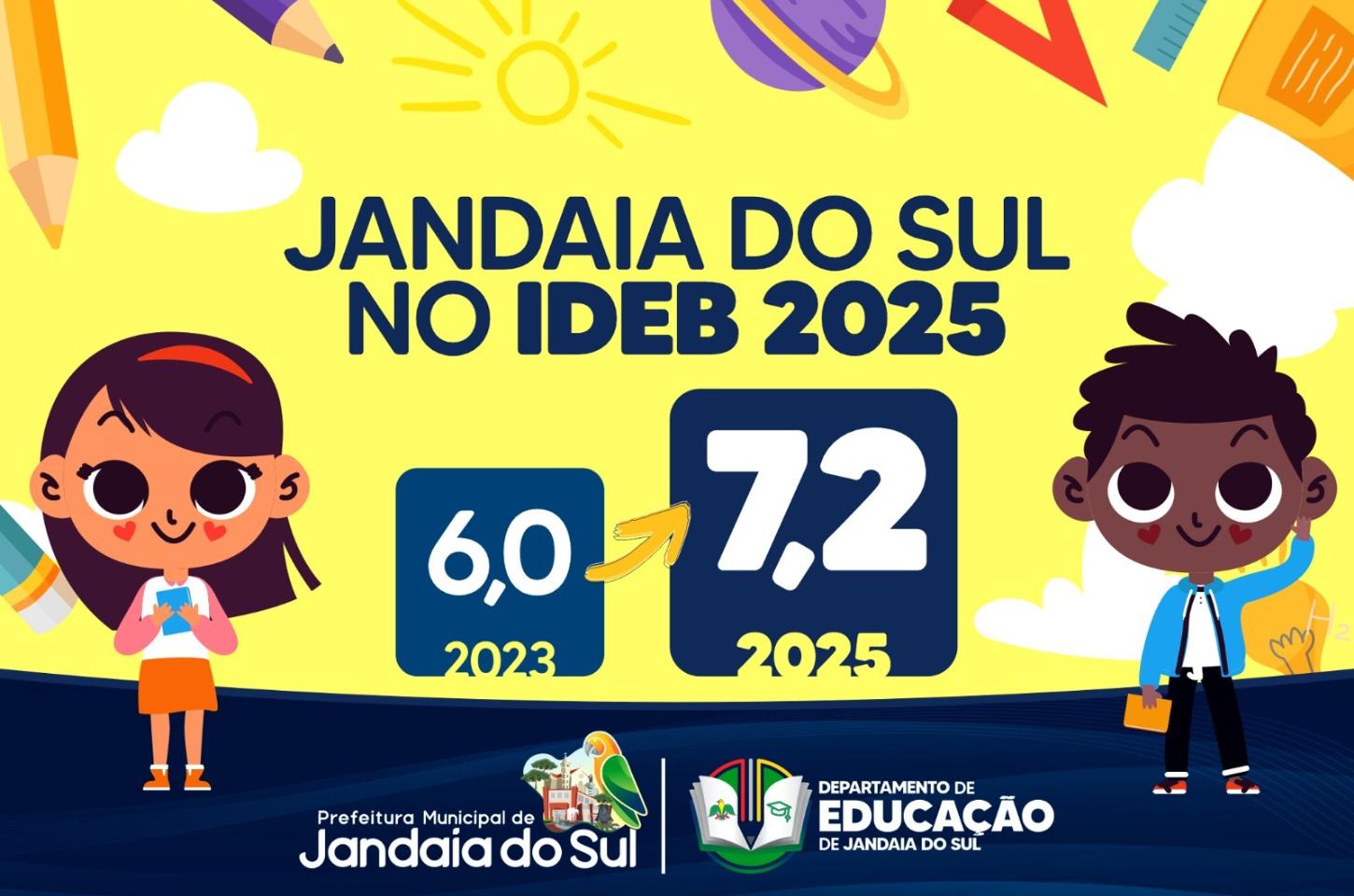 Jandaia do Sul alcança nota 7,2 no IDEB 2025 e está entre os dez melhores do Vale do Ivaí