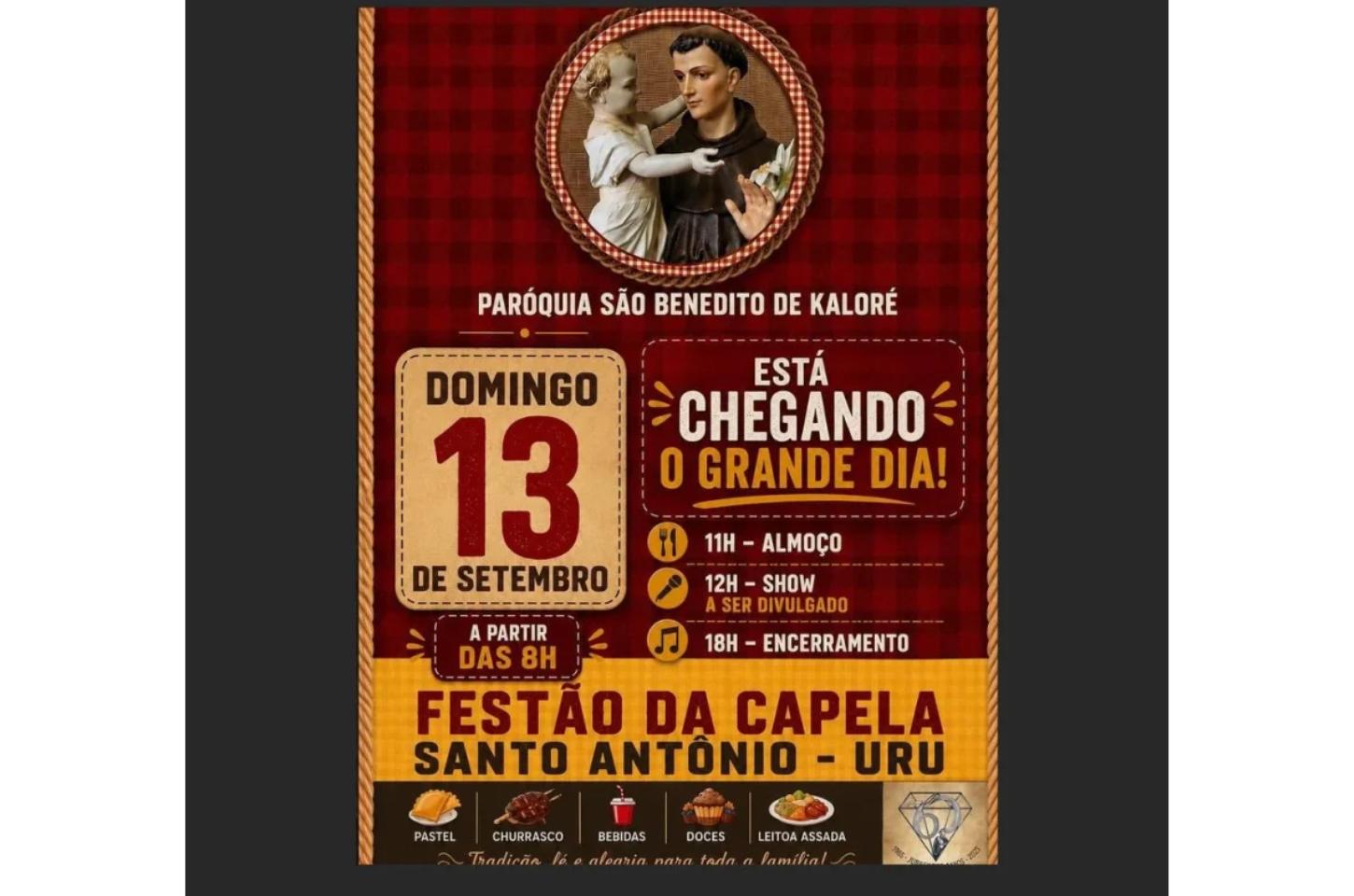 Festa da Capela Santo Antônio reúne comunidade e visitantes neste domingo em Kaloré